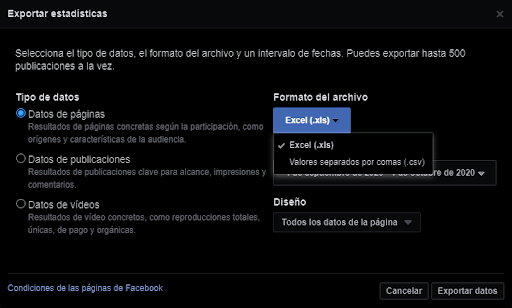 Exportar datos de facebook